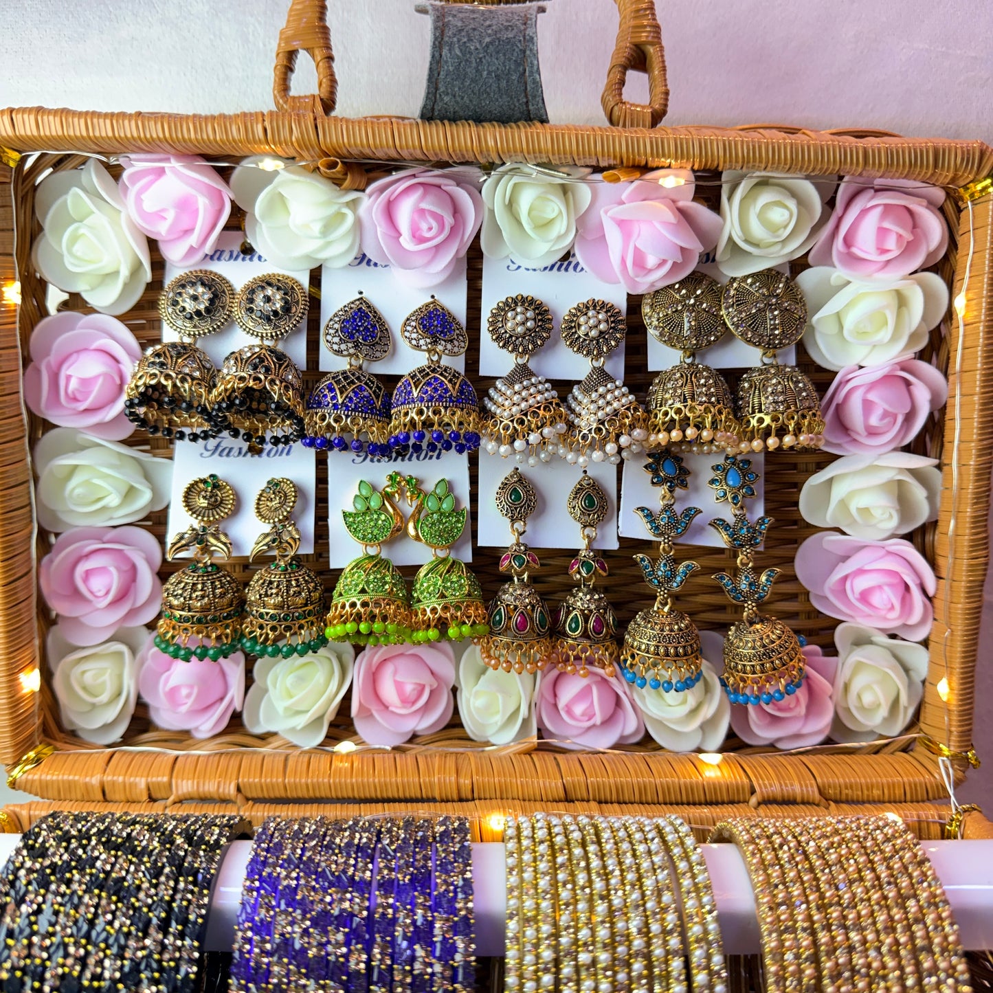 Premium Glass Bangle & Jhumka Combo Hamper Box | Fancy Jewellery Gift Set of 8