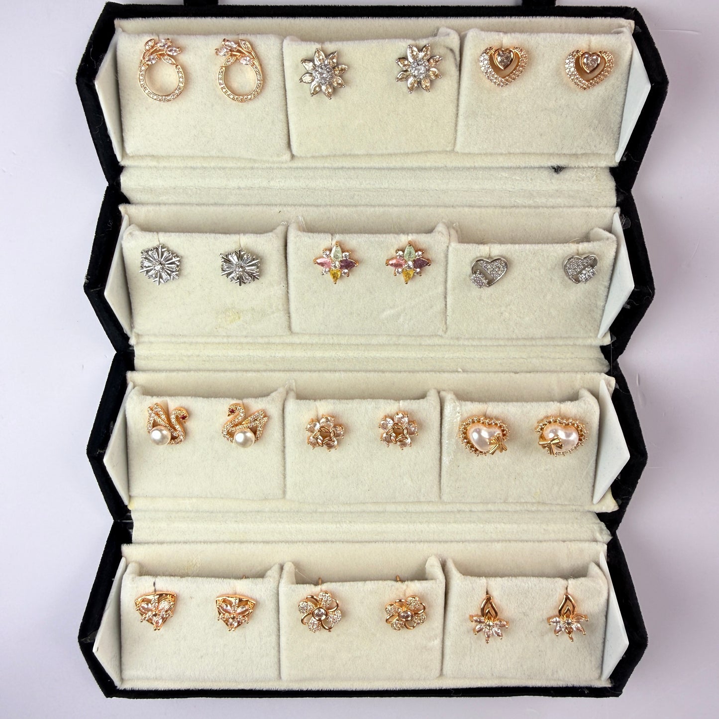 12 Pair Premium Rose Gold Stud Earrings Combo Set for Women | Gold & Silver Finish Elegant Collection
