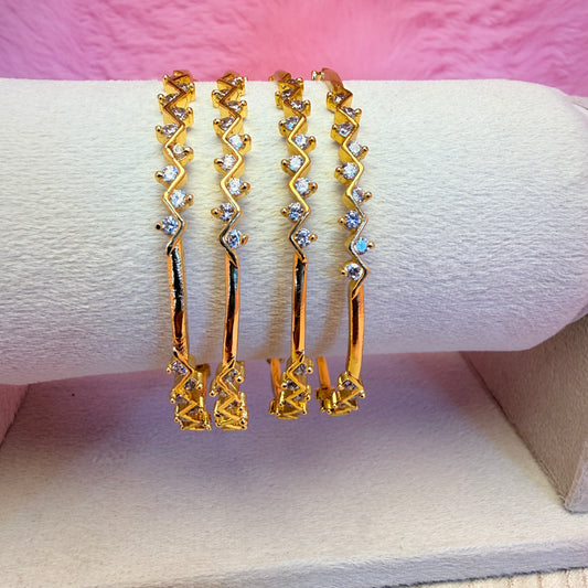 Premium Gold Finish Metal Bangles with AD Stones | Designer Daily Wear & Party Wear Bangle Set (4 Pcs)