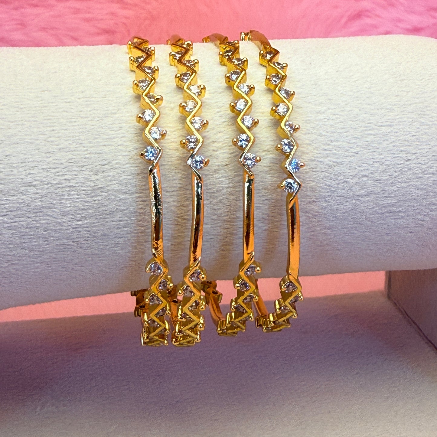 Premium Gold Finish Metal Bangles with AD Stones | Designer Daily Wear & Party Wear Bangle Set (4 Pcs)