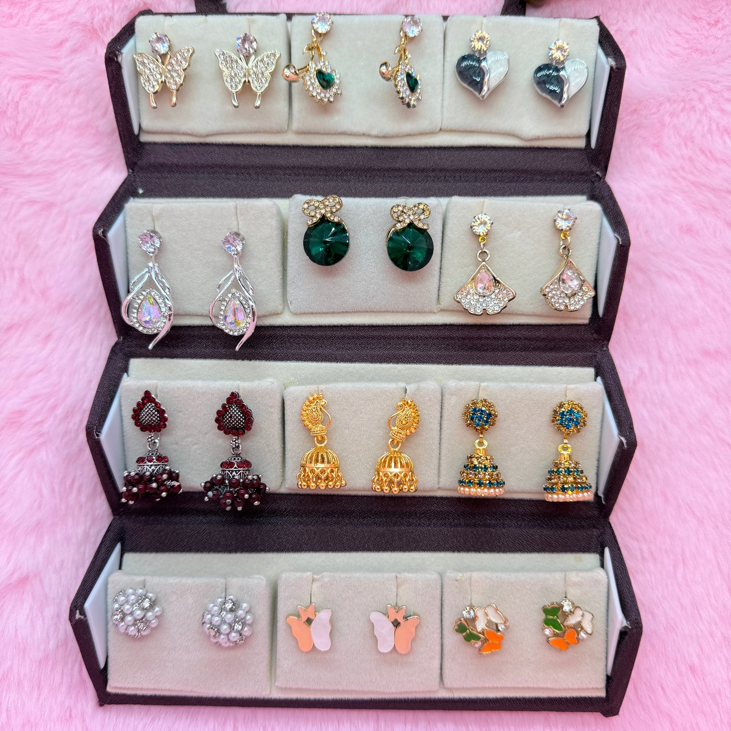 12 Pair Premium Earrings Combo Set for Women & Girls | Trendy Jhumka, Butterfly & Crystal Earrings Collection
