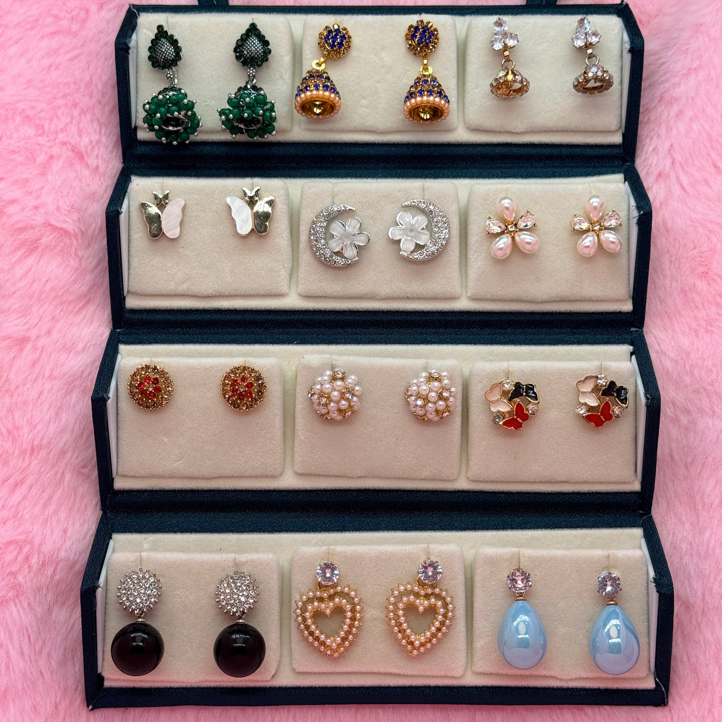 12 Pair Premium Trendy Earrings Combo Set for Women & Girls | Jhumka, Pearl, Butterfly & Heart Earrings Collection