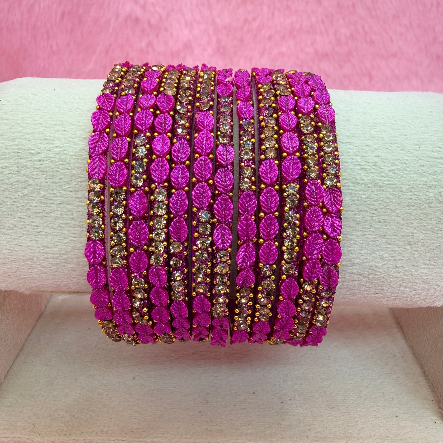 1 Dozen Leaf Stone Bridal Glass Bangles Combo Set – Assorted Colors | Wedding & Festive Wear Collection