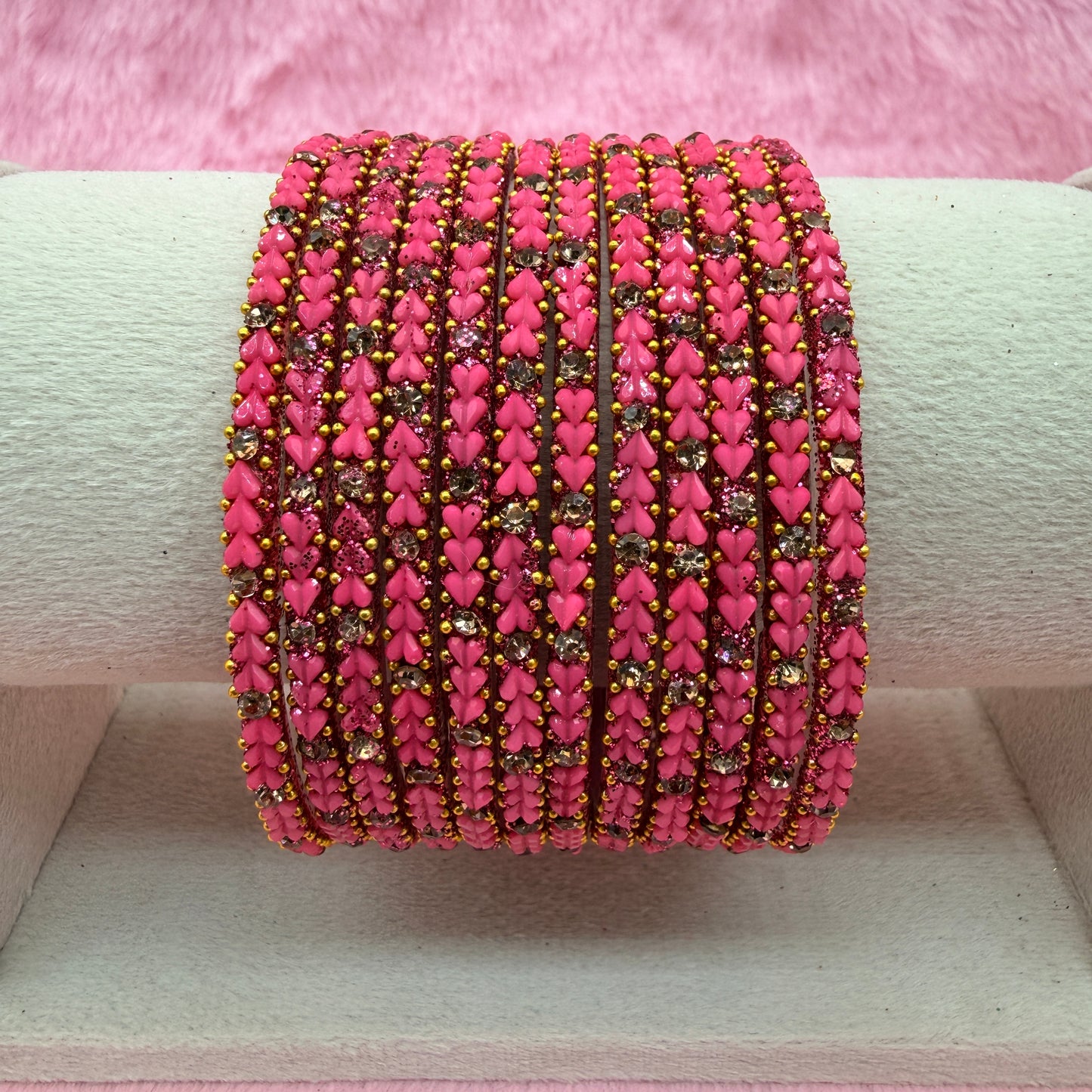 Premium Heart Stone Glass Bangle Set with Crystal Sparkle | 12 Piece Traditional Fashion Bangles | Multiple Colors Available