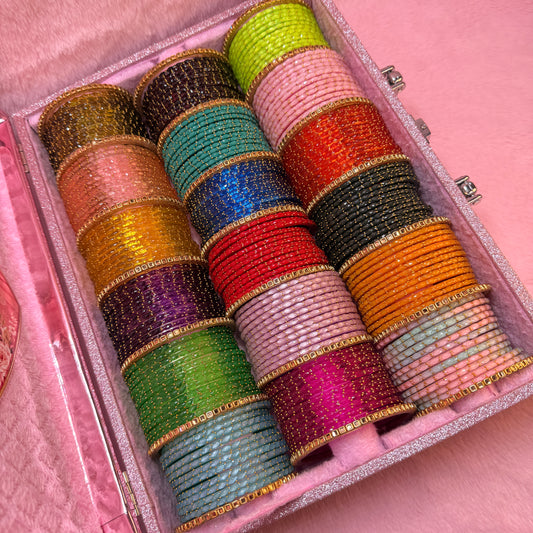 Premium Valaikappu Rain Drop Glass Bangle Combo Gift Box – Multicolor Collection | Size 2.8