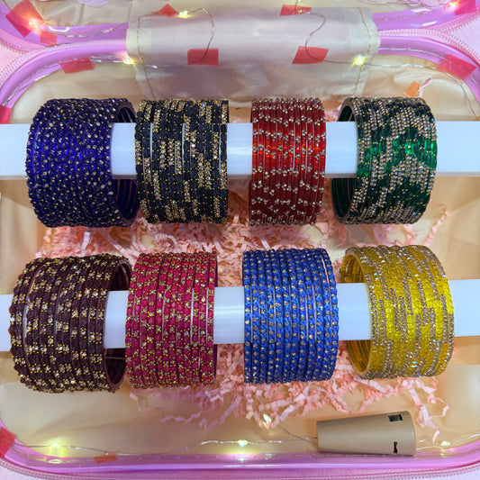 8 Dozen Designer Glass Bangles with 8 Matching Jhumka Earrings Combo | Hello Kitty Premium Suitcase Box
