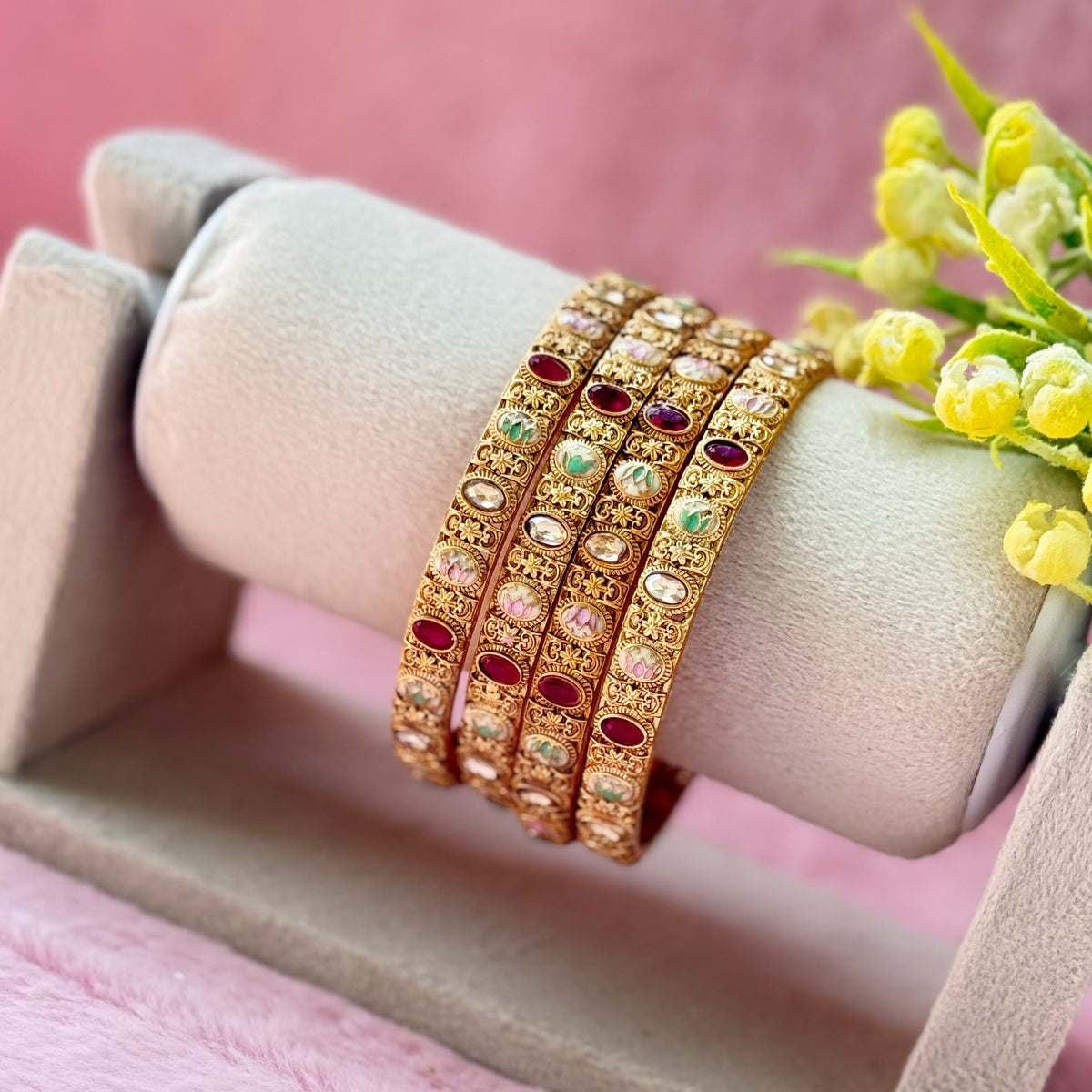 Antique Metal Stone Work Bangle Set (4 Pieces)