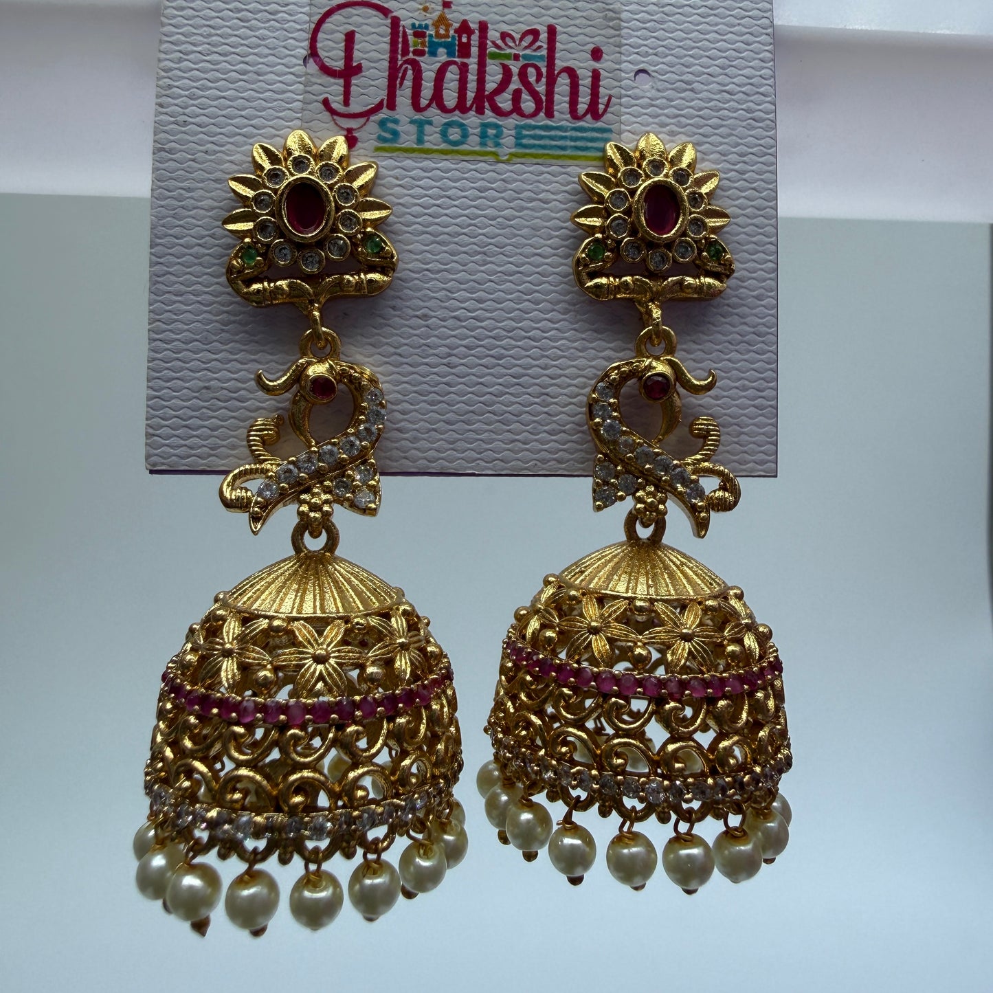 Traditional Gold Peacock Jhumka Earrings with Pearl Drops – Temple Style Jewellery