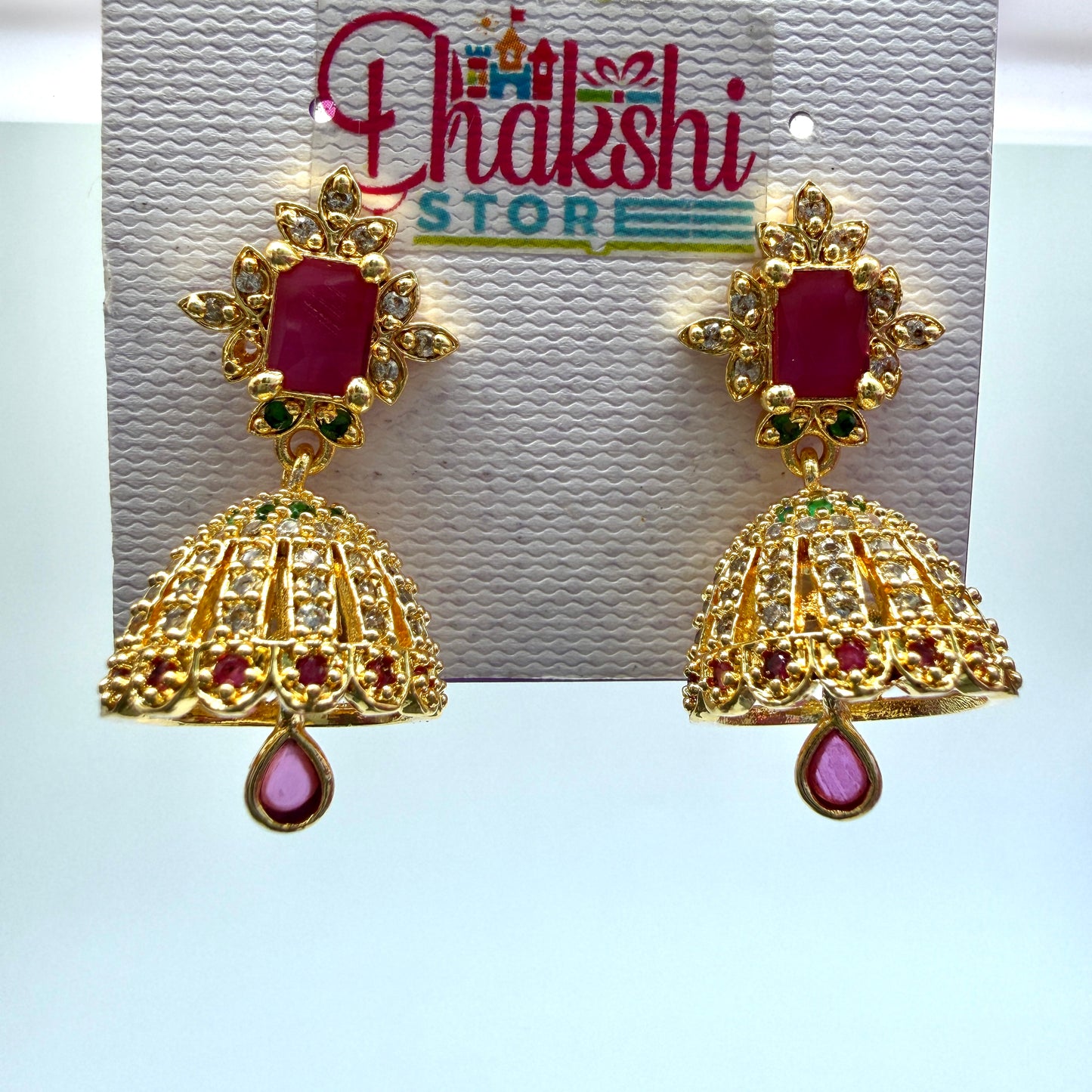 Ruby Stone Designer Jhumka Earrings with Teardrop Pendant – Traditional Party Wear