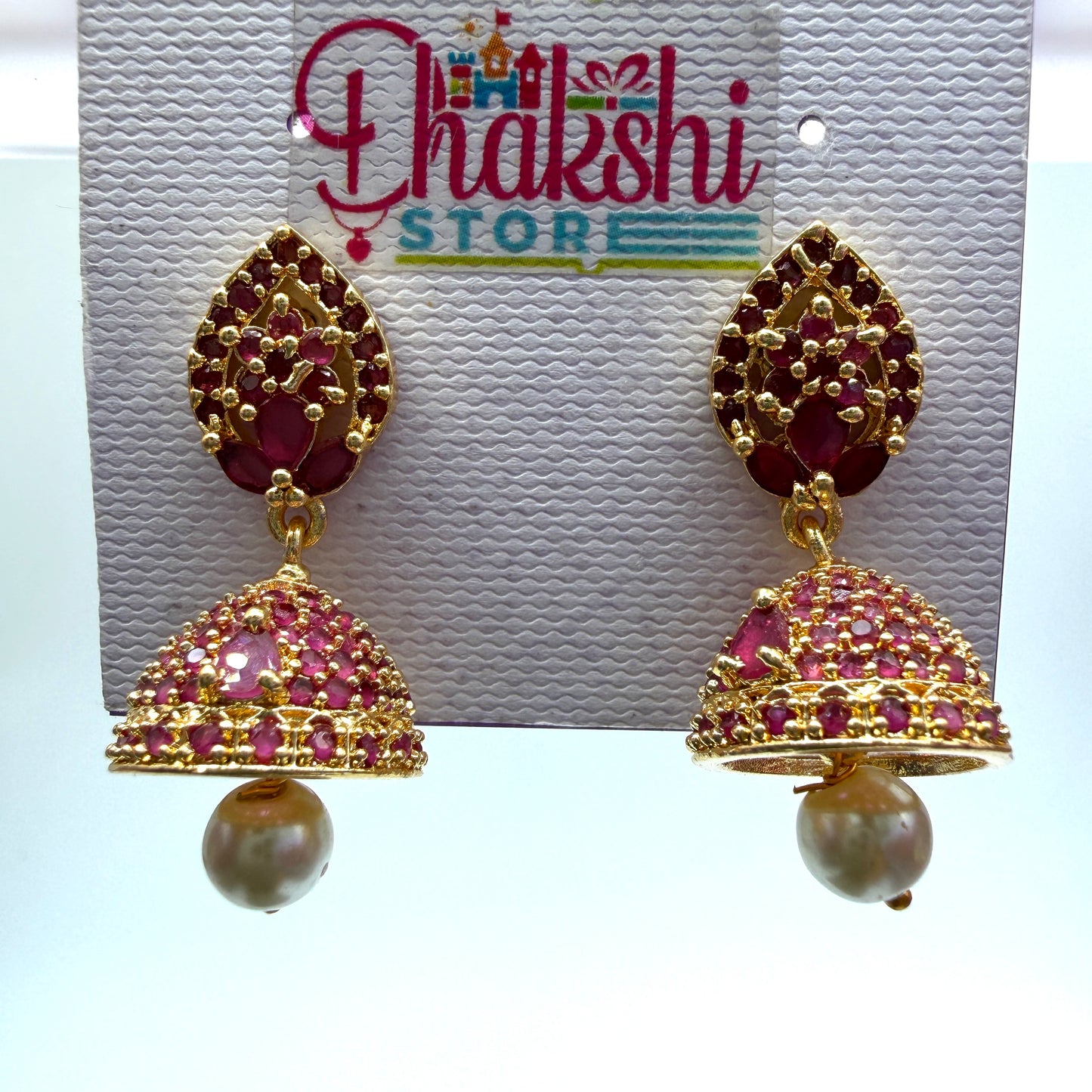 Ruby Pink Designer Jhumka Earrings with Pearl Drop – Traditional Party Wear