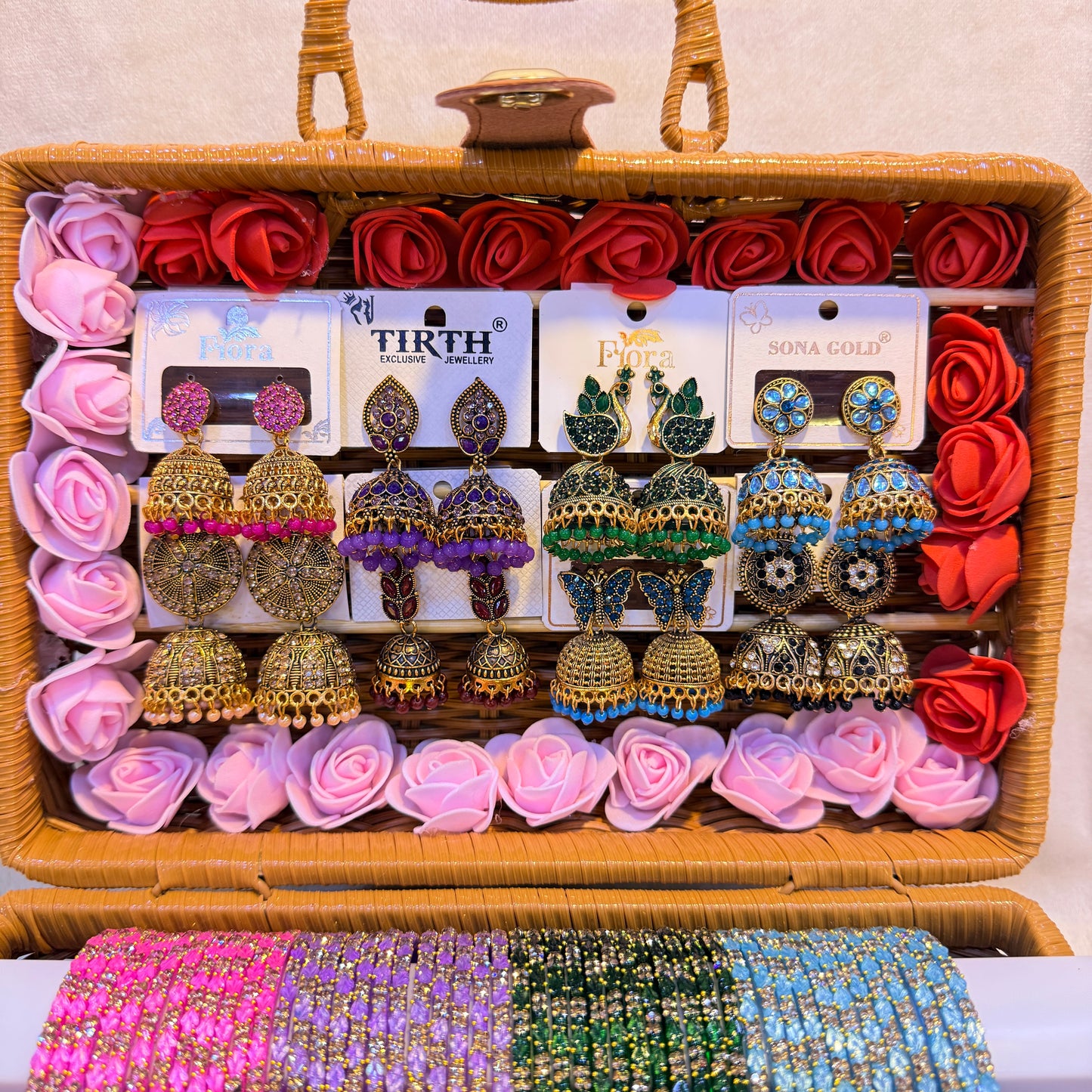 Premium Tulir Glass Bangle Combo with Designer Jhumka set of 8