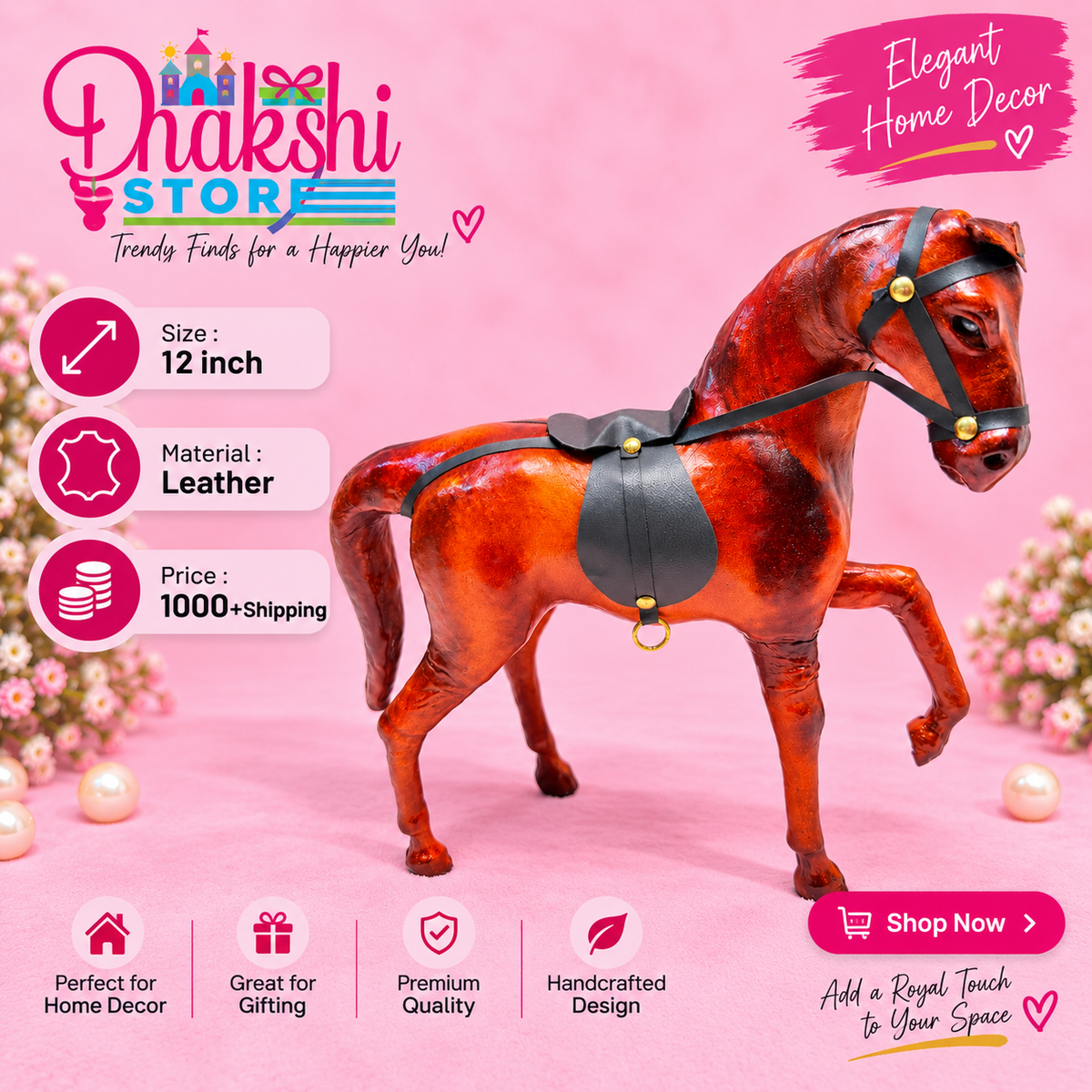 Something Something Decorative Horse Handcrafted | 12 Inch Leather