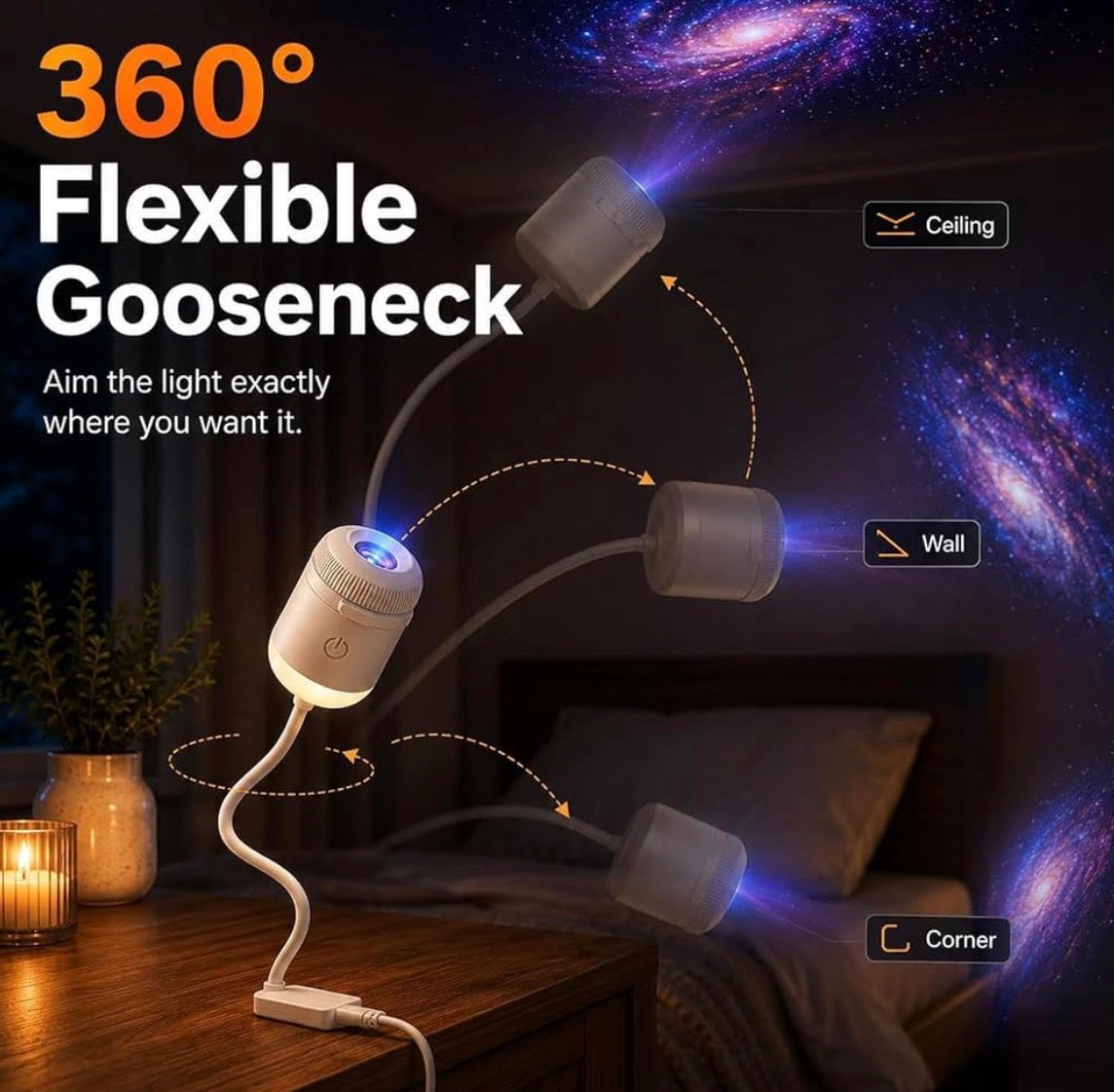 Galaxy and Moon Night Light Projector – 7-in-1 Space Projector Lamp