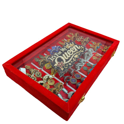20 Pairs Premium Designer Jhumka Earrings Gift Collection with Red Velvet Display Box | It’s For My Queen | Traditional Ethnic Jewellery Gift for Women