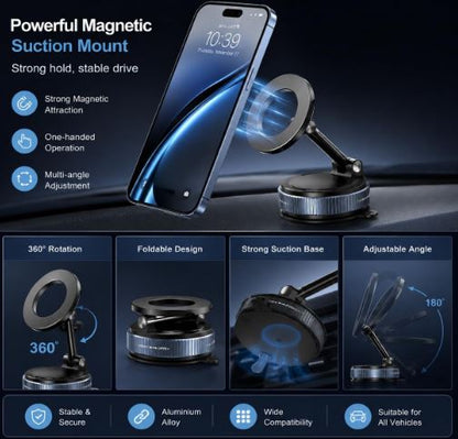 360° Vacuum Magnetic Phone Holder – Strong Suction Magnetic Mount for Phone & Dashboard