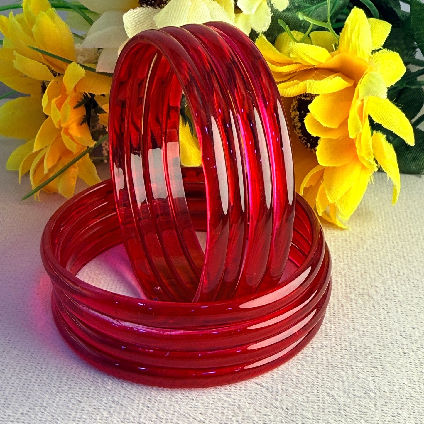 6mm Jelly Glass Bangles – Multicolor Transparent Set (8 Pieces) | Permanent Color Finish