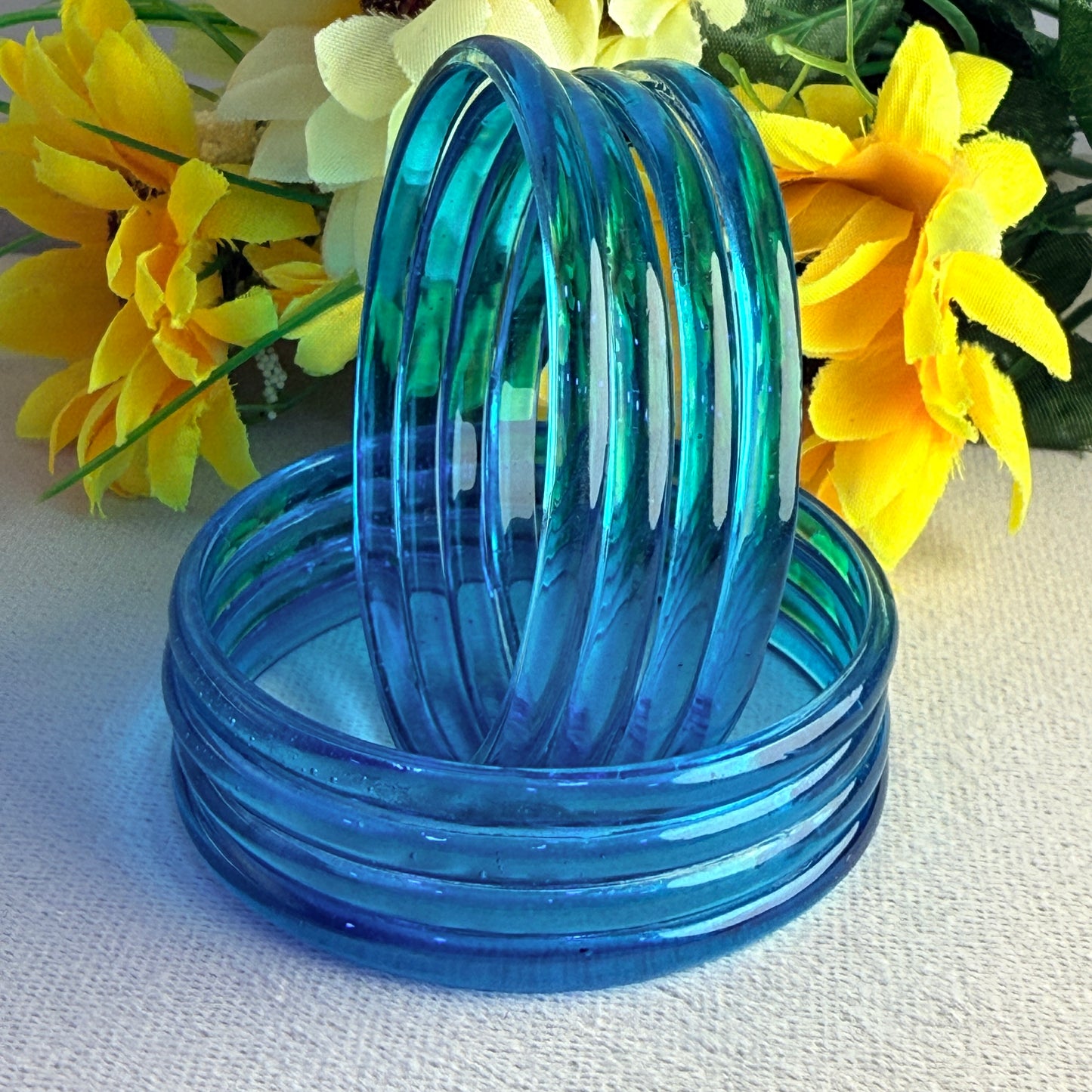 6mm Jelly Glass Bangles – Multicolor Transparent Set (8 Pieces) | Permanent Color Finish