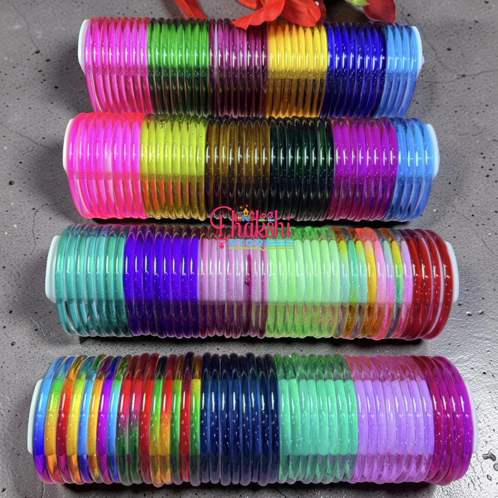 6mm Jelly Glass Bangles – Multicolor Transparent Set (8 Pieces) | Permanent Color Finish