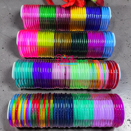 6mm Jelly Glass Bangles – Multicolor Transparent Set (8 Pieces) | Permanent Color Finish