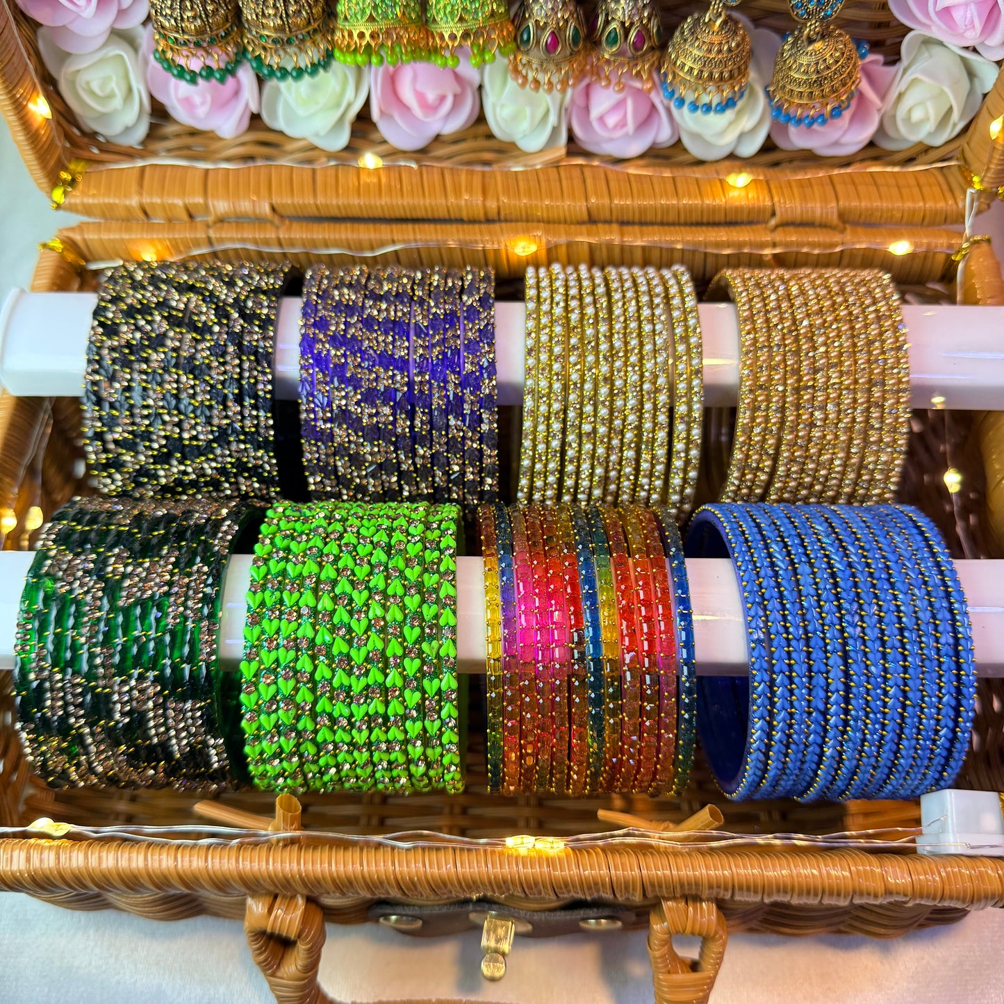 Premium Glass Bangle & Jhumka Combo Hamper Box | Fancy Jewellery Gift Set of 8