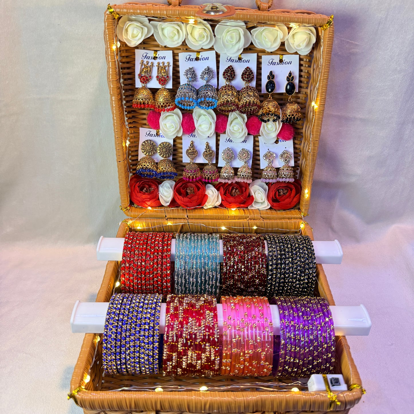 Trending Glass Bangle with Matching Jhumka Combo Set (Set of 8) | Premium Gift Box Jewellery