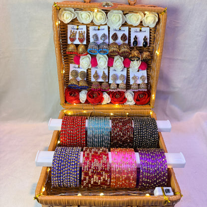 Trending Glass Bangle with Matching Jhumka Combo Set (Set of 8) | Premium Gift Box Jewellery