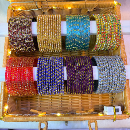 Premium Stone Glass Bangle with Matching Jhumka Combo (Set of 8) | Bridal Gift Hamper Box