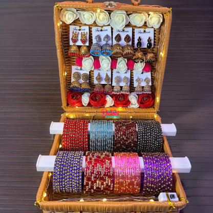 Trending Glass Bangle with Matching Jhumka Combo Set (Set of 8) | Premium Gift Box Jewellery