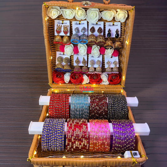 Trending Glass Bangle with Matching Jhumka Combo Set (Set of 8) | Premium Gift Box Jewellery