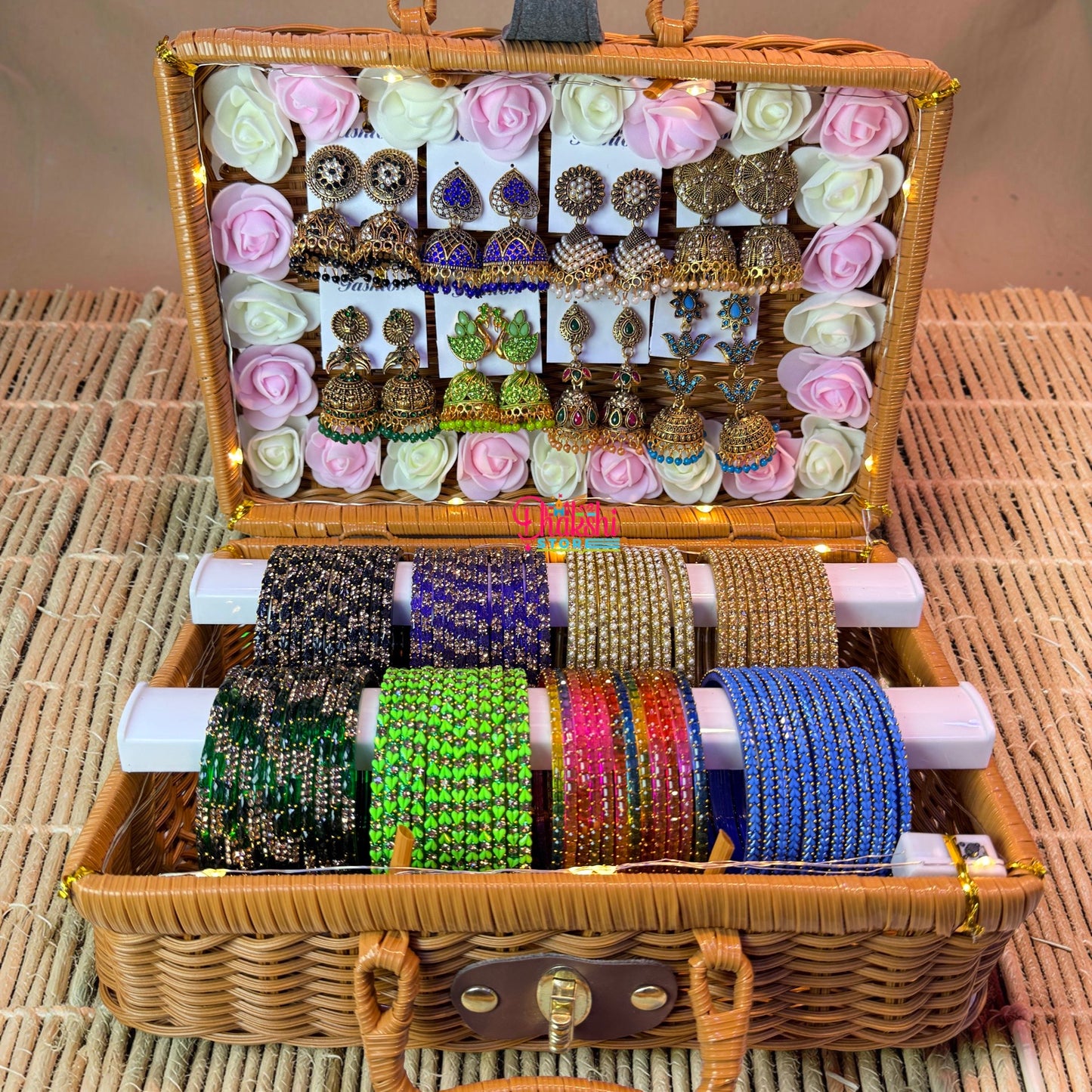 Premium Glass Bangle & Jhumka Combo Hamper Box | Fancy Jewellery Gift Set of 8