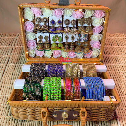 Premium Glass Bangle & Jhumka Combo Hamper Box | Fancy Jewellery Gift Set of 8