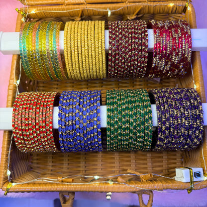 Premium Multi-Color Glass Bangle & Designer Jhumka Combo Gift Box – 8 Color Bridal Set with LED Basket