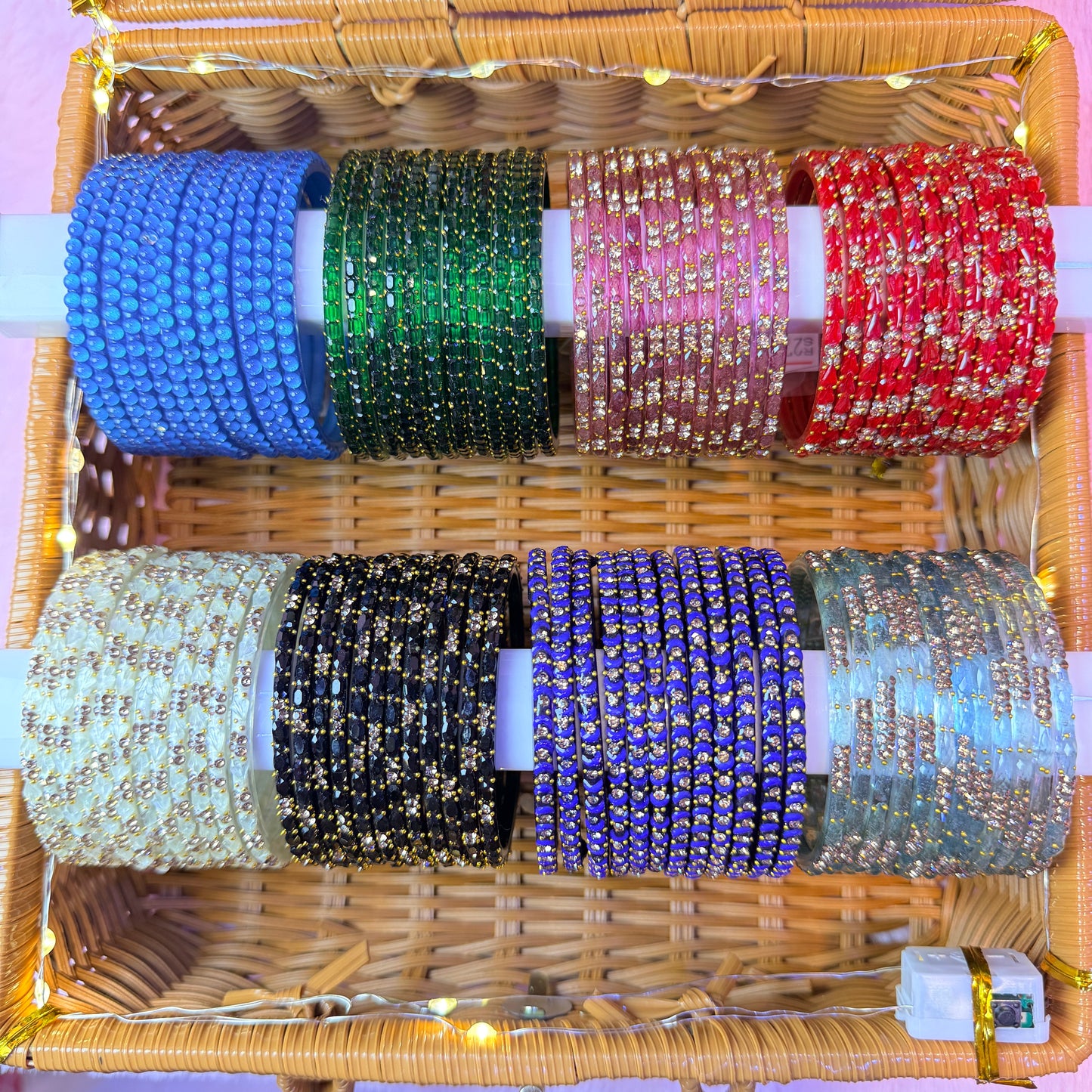 Premium Glass Bangle & Designer Jhumka Combo Gift Box – 8 Color Set with Earrings