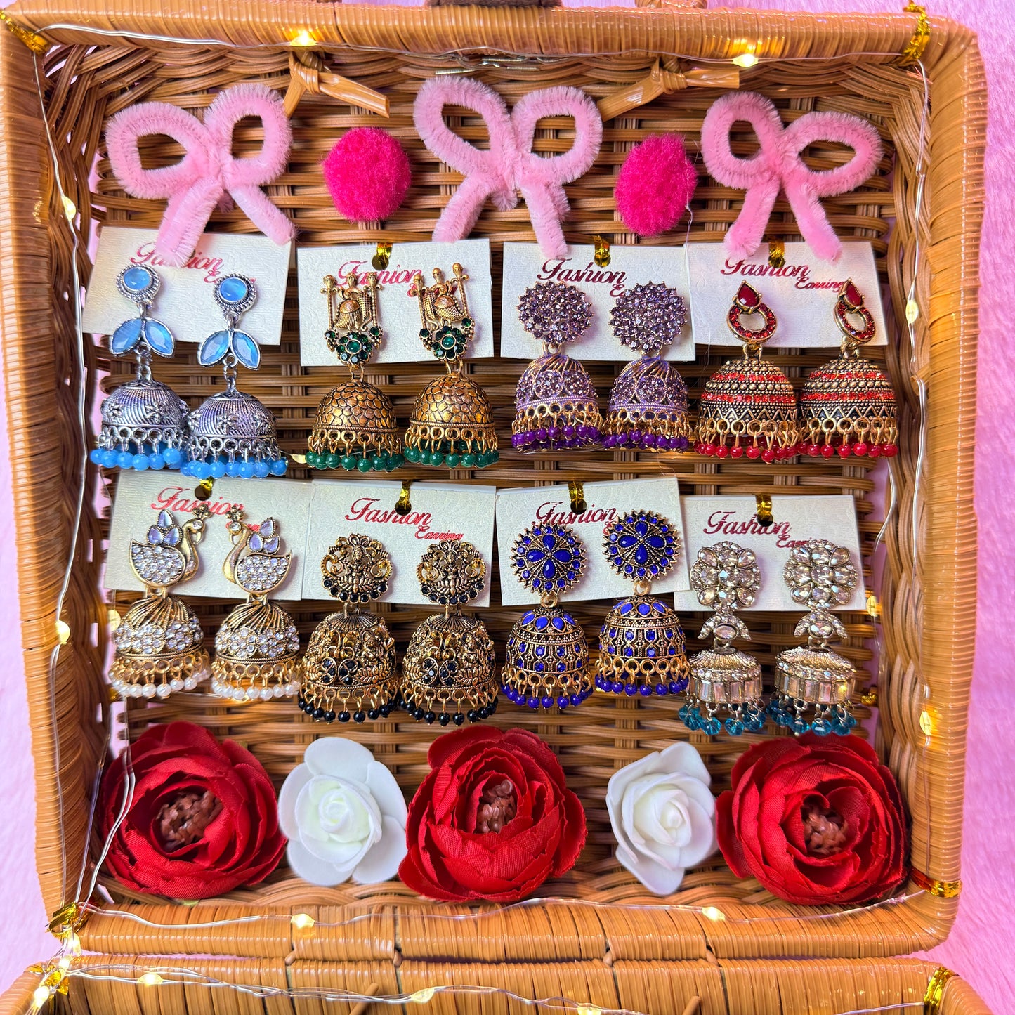 Premium Glass Bangle & Designer Jhumka Combo Gift Box – 8 Color Set with Earrings