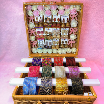 Premium Bridal Bangle & Jhumka Combo Gift Box Set – 12 Bangle Colors with Matching Earrings