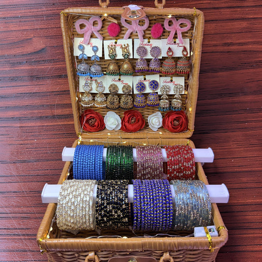 Premium Glass Bangle & Designer Jhumka Combo Gift Box – 8 Color Set with Earrings
