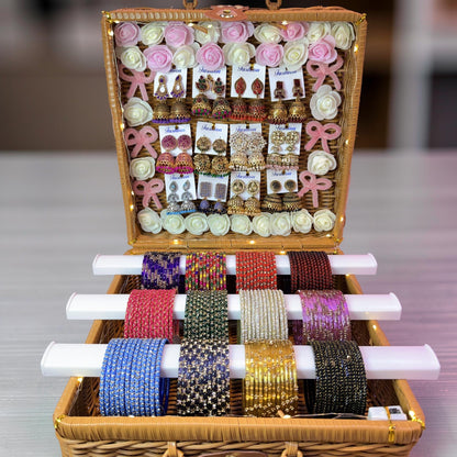 Premium Bridal Bangle & Jhumka Combo Gift Box Set – 12 Bangle Colors with Matching Earrings