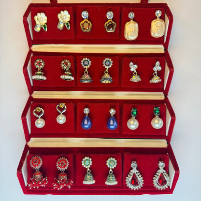 12 Pair Premium Earrings Combo Set | Studs, Drops & Jimuka Mix Collection for Women