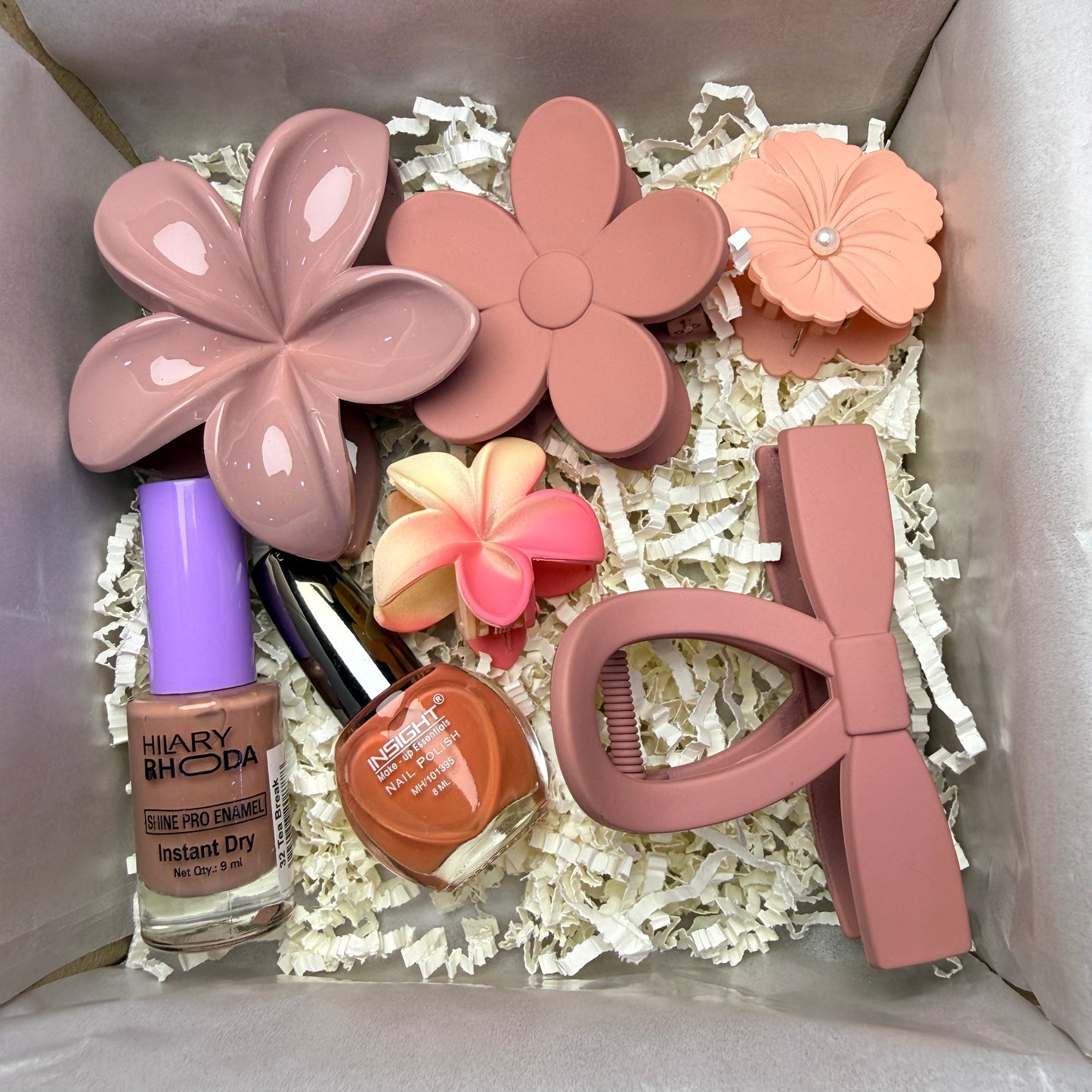 Premium Hair Clutch & Nail Polish Combo Gift Set | Trendy Floral Hair Accessories Collection