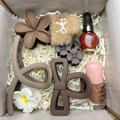 Premium Hair Clutch & Nail Polish Combo Gift Set | Trendy Floral Hair Accessories Collection
