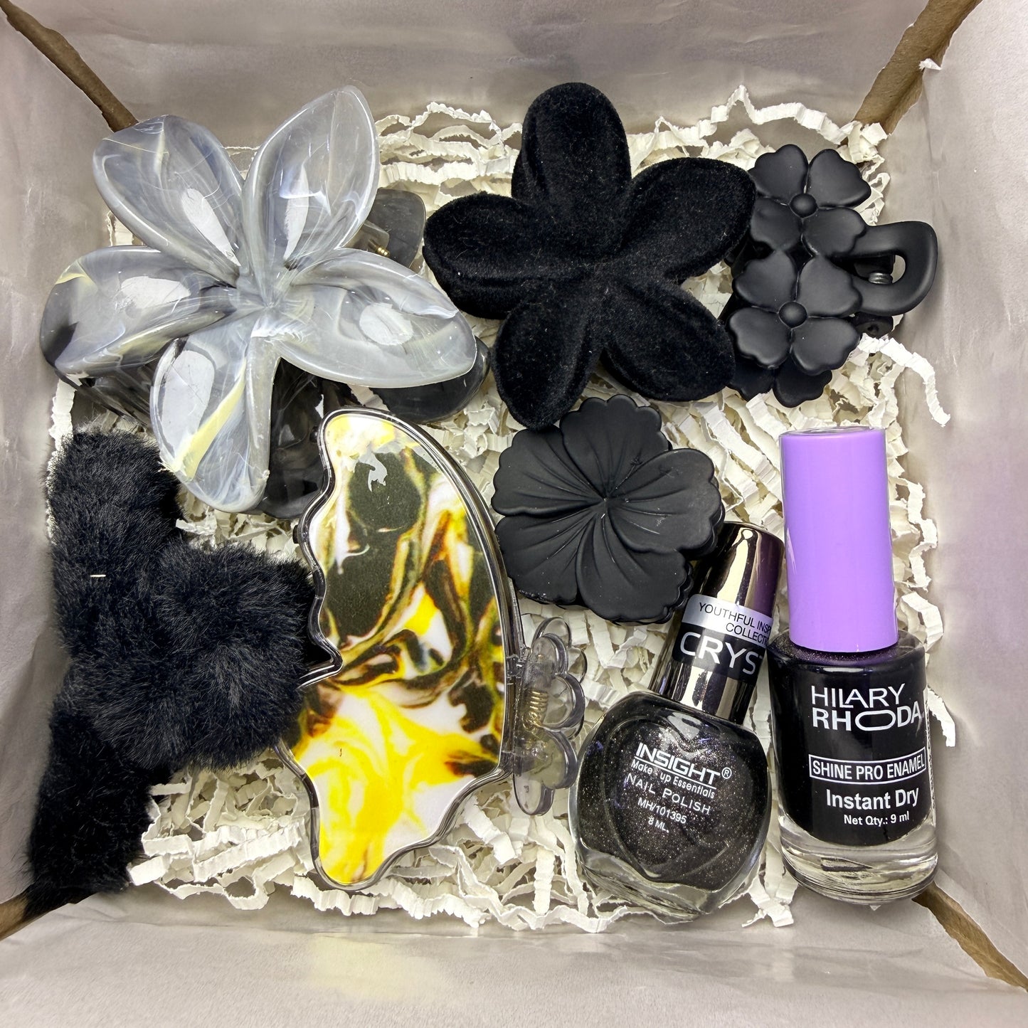 Premium Hair Clutch & Nail Polish Combo Gift Set | Trendy Floral Hair Accessories Collection