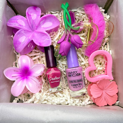 Premium Hair Clutch & Nail Polish Combo Gift Set | Trendy Floral Hair Accessories Collection