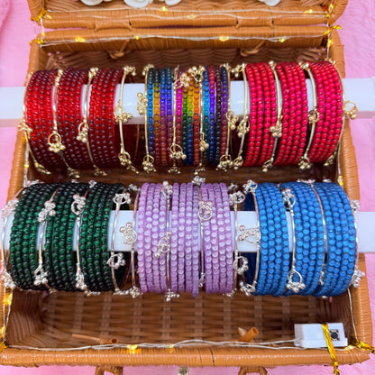 Mothi Mala Glass Bangle & Kashmiri Side Bangle with Matching Earrings Combo Set – Pack of 8