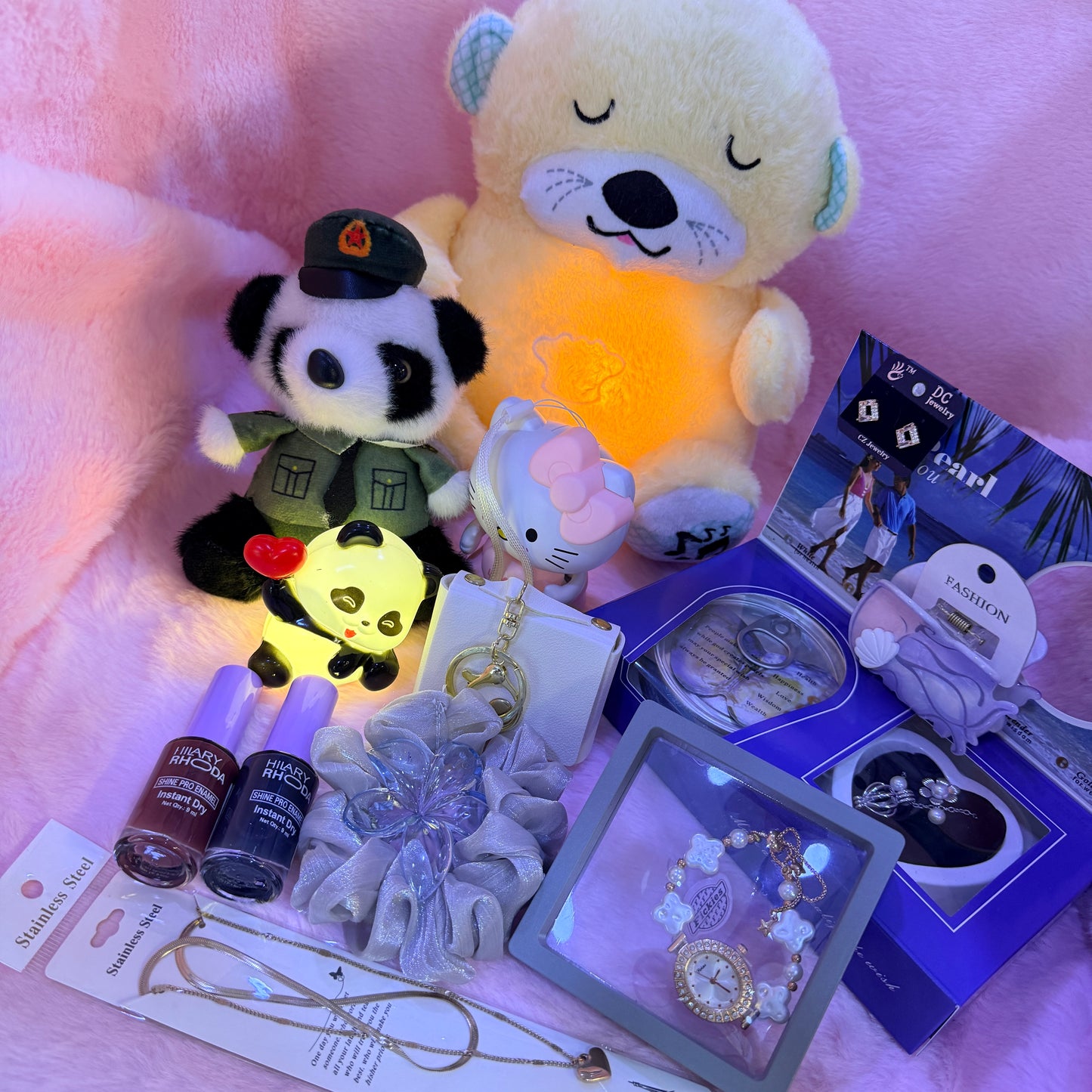 14-in-1 Trending Mini Suitcase Gift Combo Set with Breathing Teddy, Hello Kitty Light Toy & Fashion Accessories
