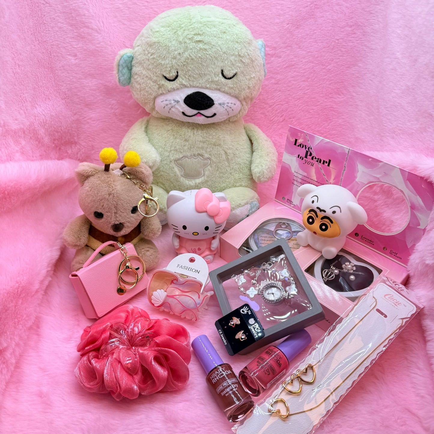 14-in-1 Trending Mini Suitcase Gift Combo Set with Breathing Teddy, Hello Kitty Light Toy & Fashion Accessories