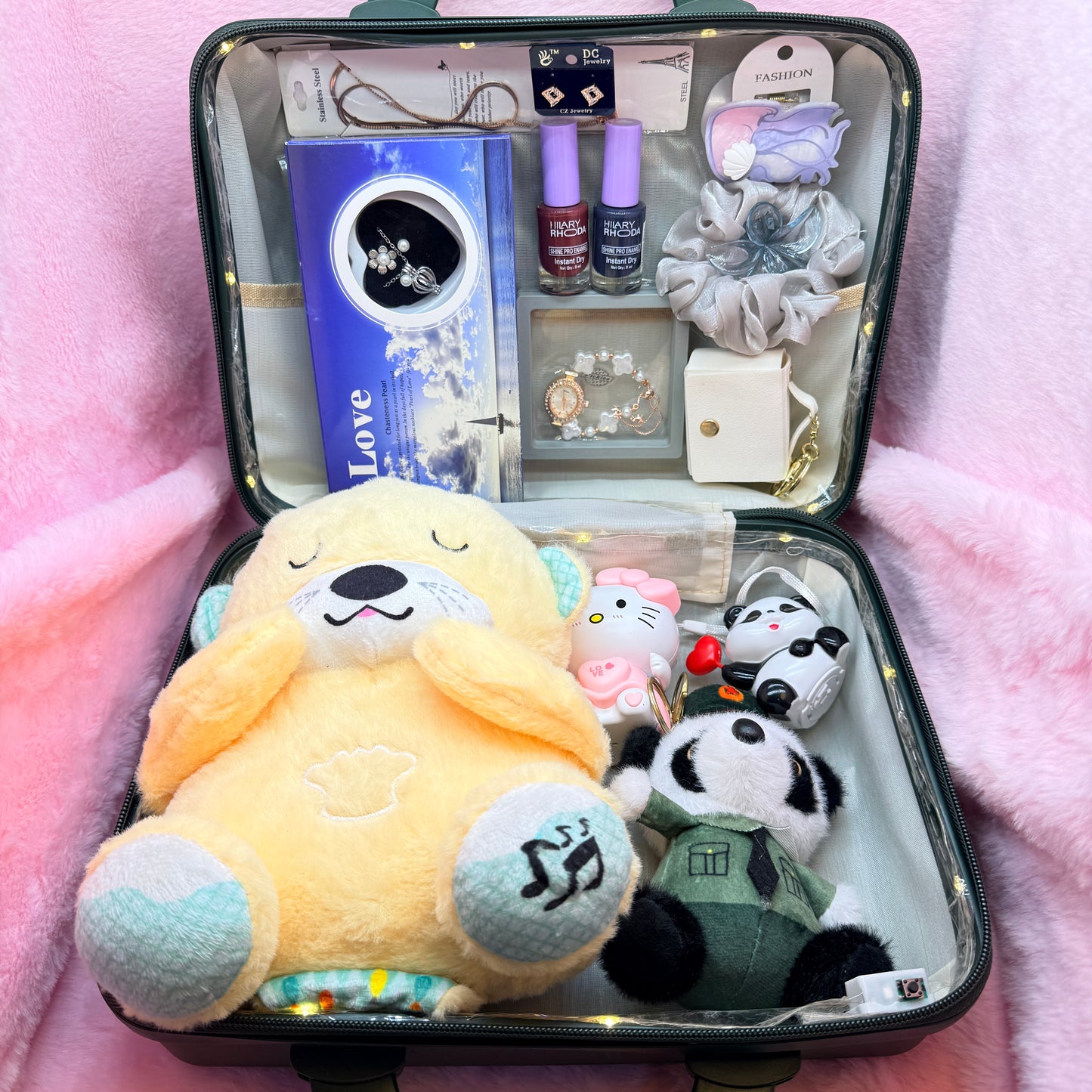 14-in-1 Trending Mini Suitcase Gift Combo Set with Breathing Teddy, Hello Kitty Light Toy & Fashion Accessories