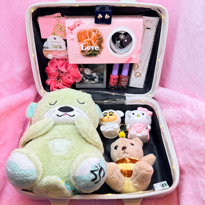 14-in-1 Trending Mini Suitcase Gift Combo Set with Breathing Teddy, Hello Kitty Light Toy & Fashion Accessories