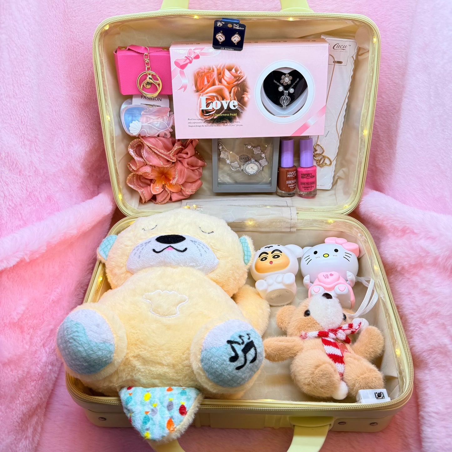14-in-1 Trending Mini Suitcase Gift Combo Set with Breathing Teddy, Hello Kitty Light Toy & Fashion Accessories