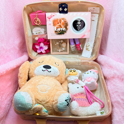 14-in-1 Trending Mini Suitcase Gift Combo Set with Breathing Teddy, Hello Kitty Light Toy & Fashion Accessories