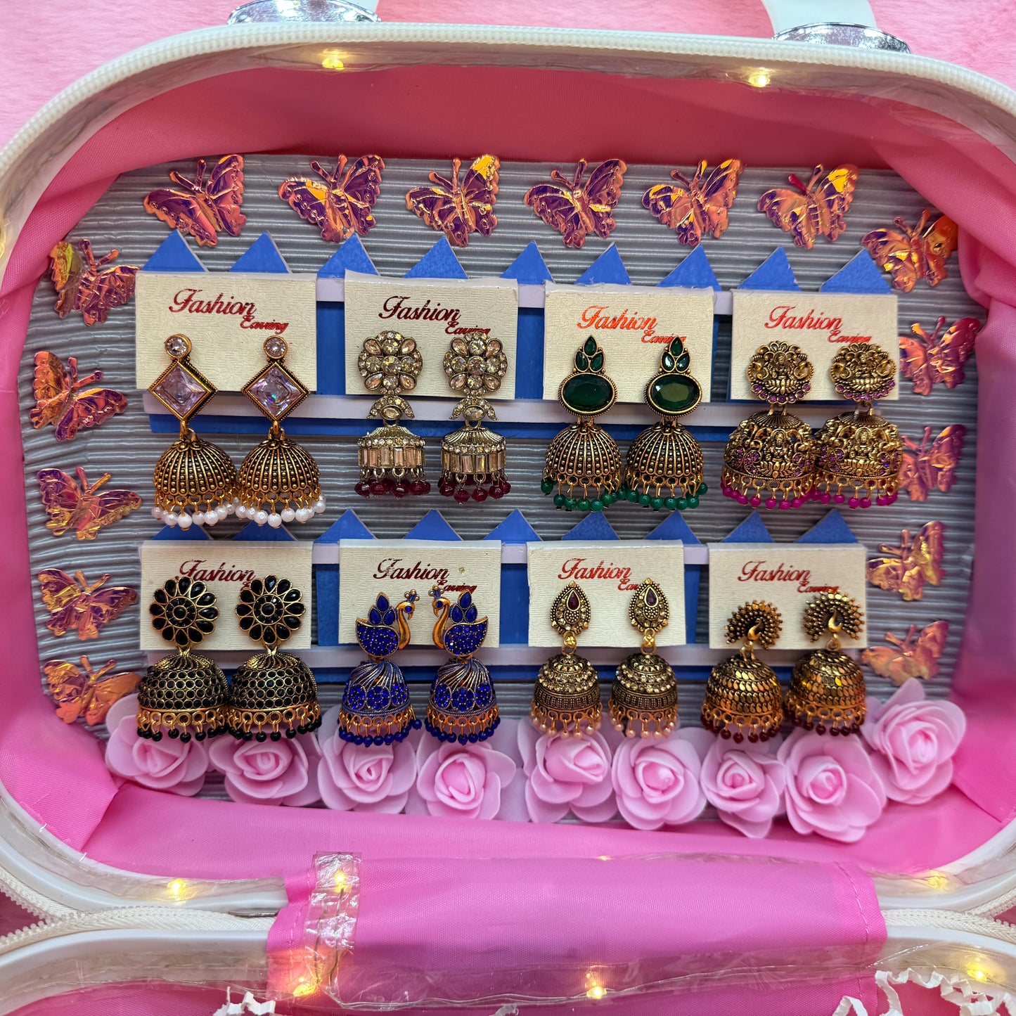8 Dozen Trending Glass Bangles with Matching Jhumka Earrings Combo in Premium Mini Suitcase | Bridal & Gift Collection